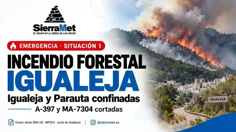 Incendio forestal de Igualeja: Igualeja y Parauta confinadas preventivamente y A-397 y MA-7304 cortadas el 27 de septiembre de 2026.