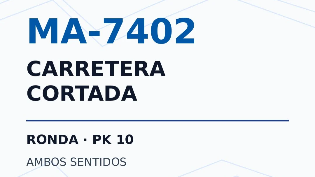 Carátula de SIERRAMET sobre el corte activo de la carretera MA-7402 en Ronda, en el punto kilométrico 10 y en ambos sentidos.